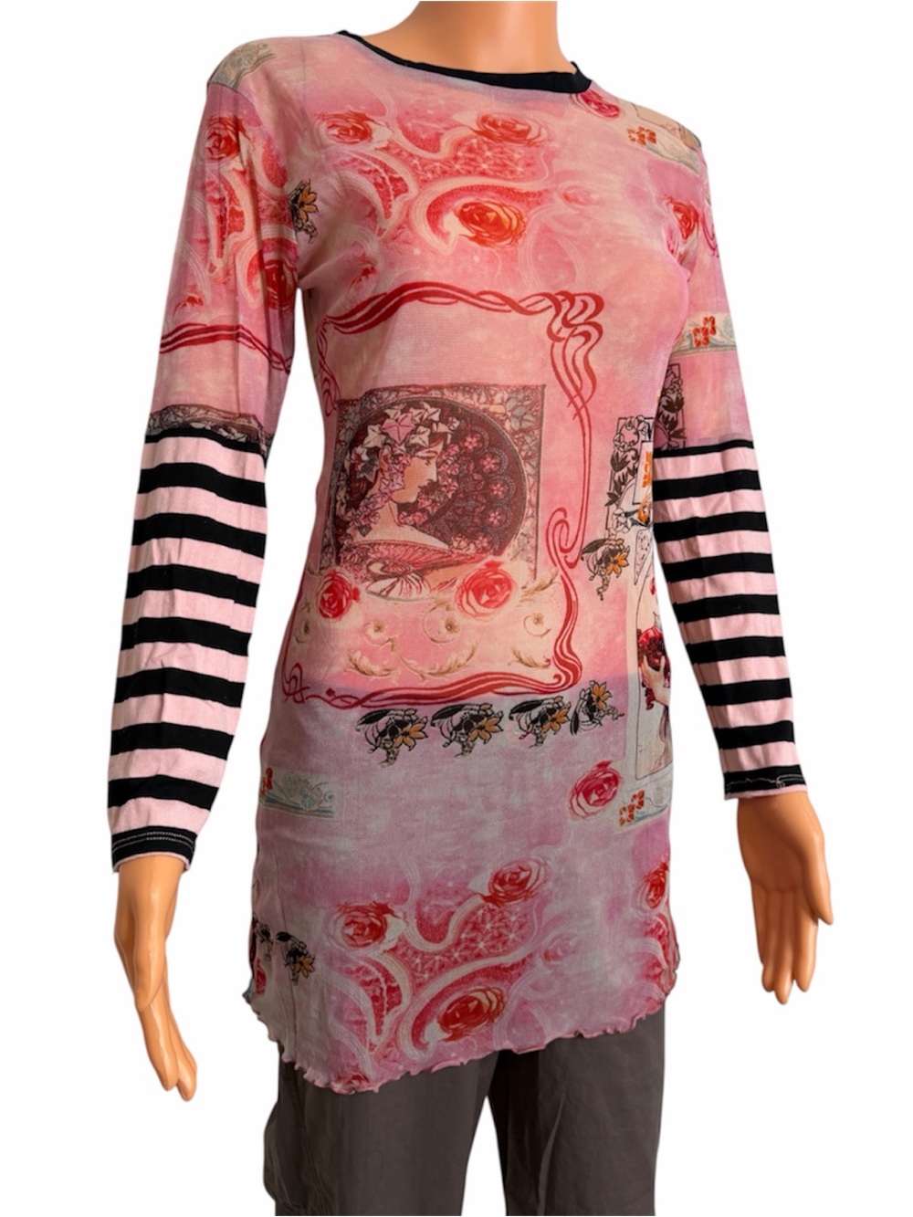 Promod Y2K Euro Vintage Mesh Art Tunic Mini Dress Jean Paul Gaultier Style